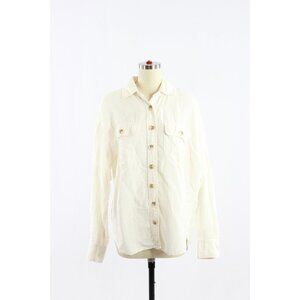 PHARAOH Ivory White Lyocell Linen Blend Button Down Shirt Top, Size 1